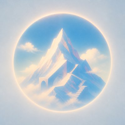 an emblem of a mountain peak inside a circle, simple bold shapes on a plain background, no text or lettering