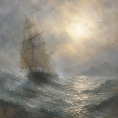 sailing ship on a stormy sea