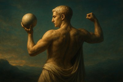 a painting of a man holding a ball