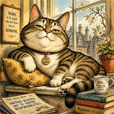 a cat lounging in a sunlit window