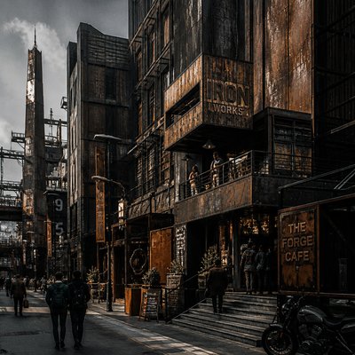 urban street with city activity — Industrial Furniture Art