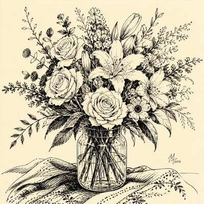 bouquet of flowers in a glass vase