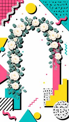 an arch of white roses and eucalyptus in soft morning light, elegant vertical composition with open space, no text