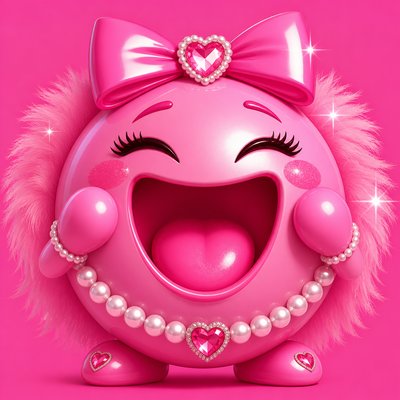 an exaggerated laughing face of an original round mascot character, bold and readable at small size, plain background, no text