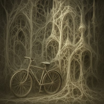bicyle resting against a wall