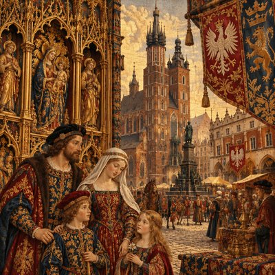 family in town square