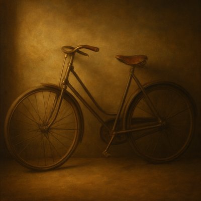bicyle resting against a wall