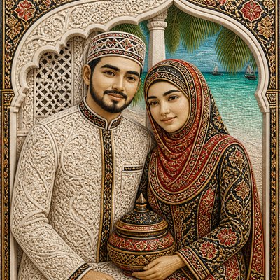 portrait of two people together — Maldivian Art Style