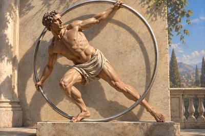 a statue of a man with a hoop around his neck