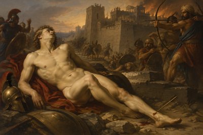 in the fall of Troy the ignudi Achilles is killed by an arrow that pierced his heel