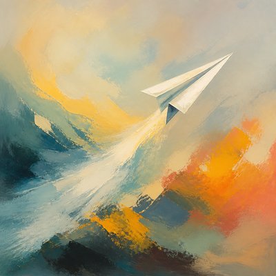 a paper plane, clean minimal composition on a plain background, no text