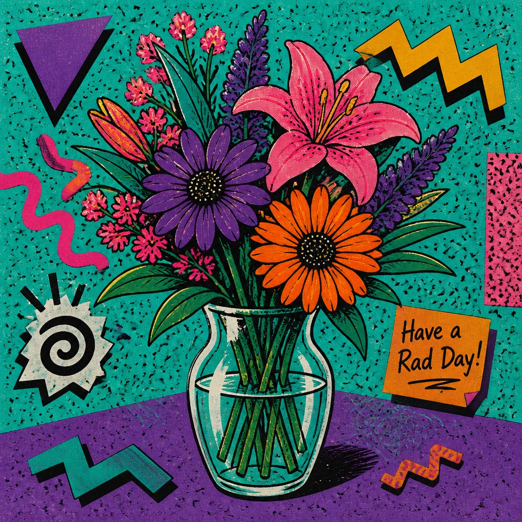 bouquet of flowers in a glass vase — 90s Retro Aesthetic