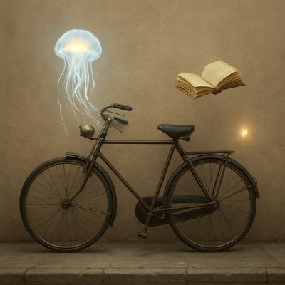 bicyle resting against a wall