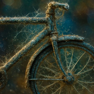 bicyle resting against a wall