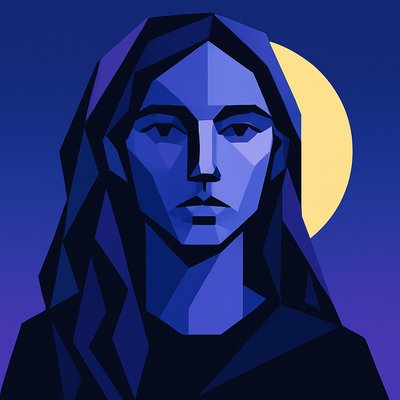 a digital painting of a woman with a full moon in the background