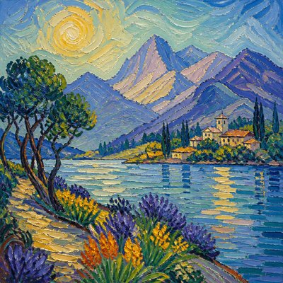 serene landscape with mountains and water