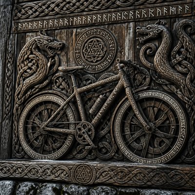 bicyle resting against a wall — Viking Art Style