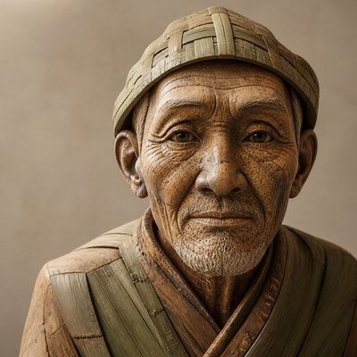 close-up portrait of an elderly person with expressive weathered features