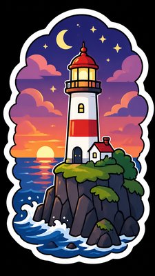 a lone lighthouse on a cliff at dusk under a dramatic sky, no text or lettering