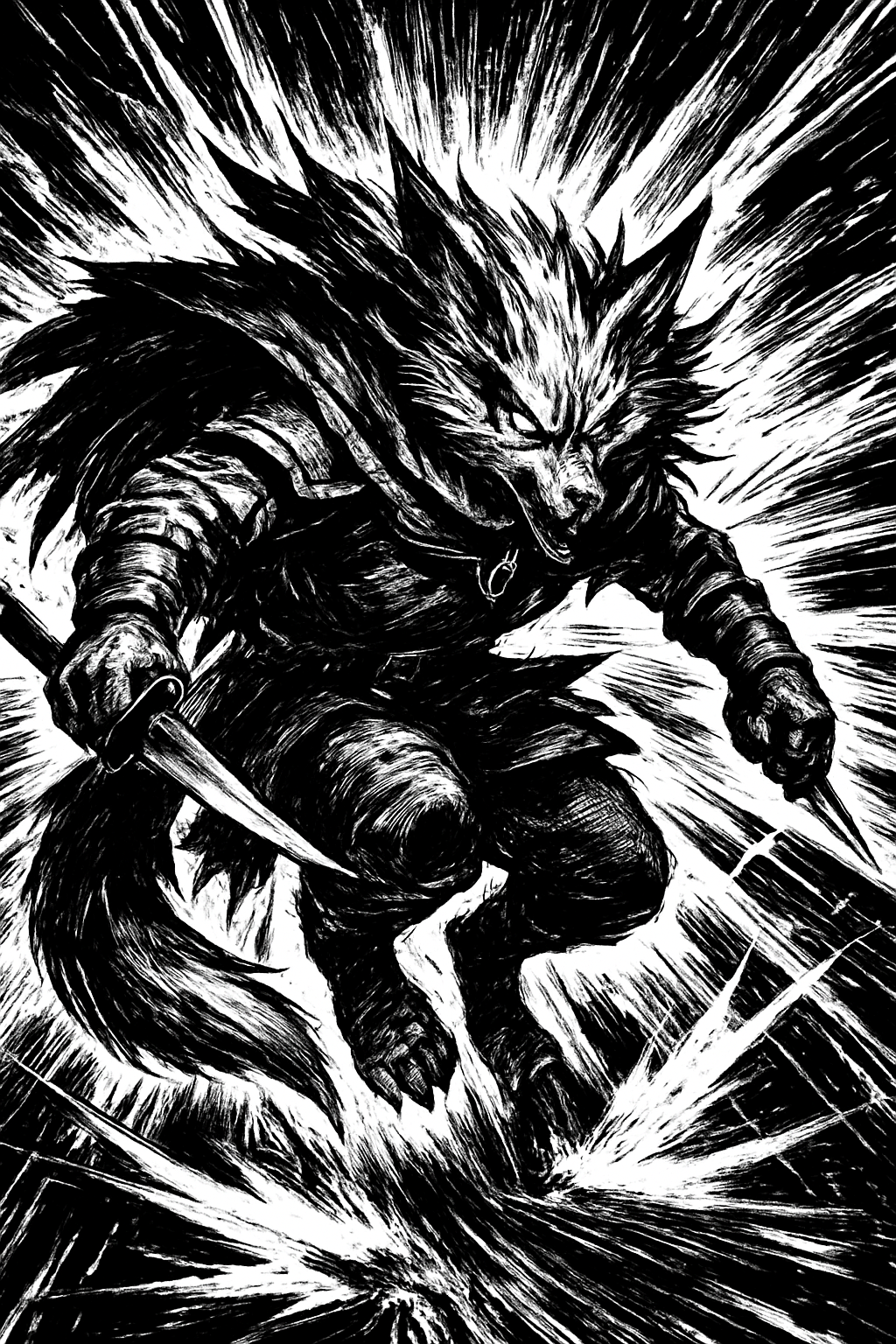 a black and white drawing of a demon