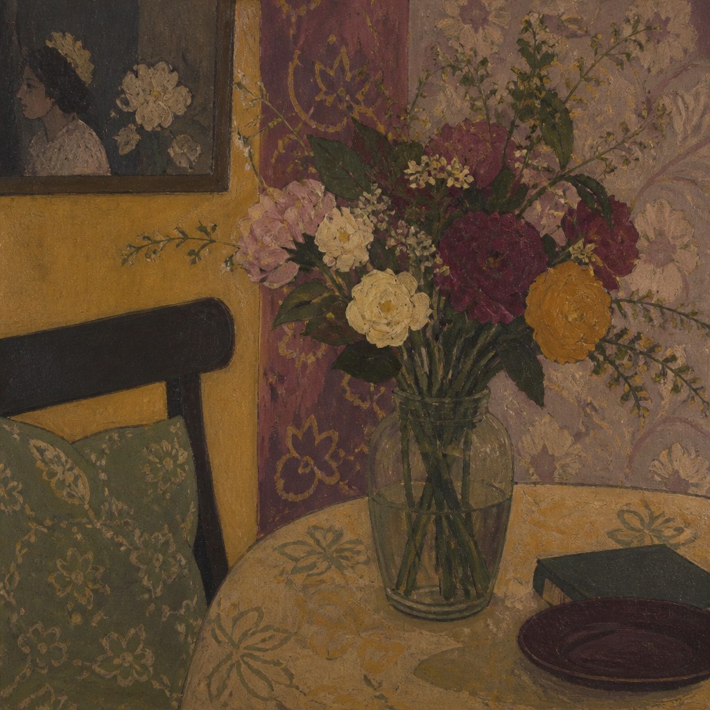 bouquet of flowers in a glass vase — Les Nabis Art Style