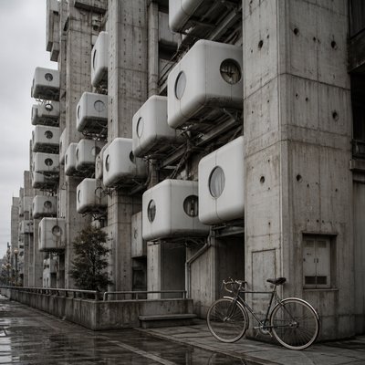 bicyle resting against a wall — Metabolist Architecture
