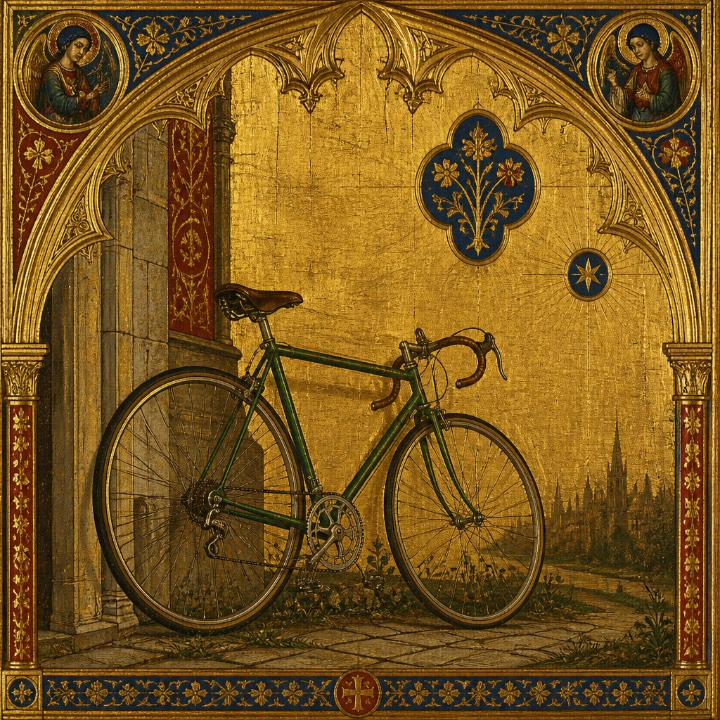 bicyle resting against a wall