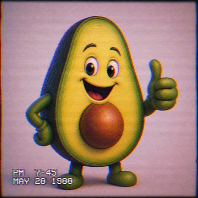 a happy avocado character giving a thumbs up, bold readable design on a plain background, no text