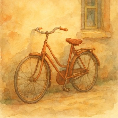 bicyle resting against a wall