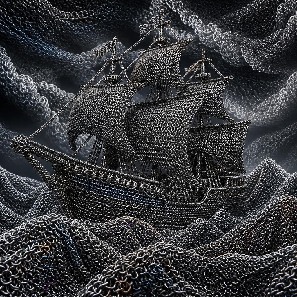 sailing ship on a stormy sea — Chainmail Jewelry Style