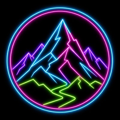 an emblem of a mountain peak inside a circle, simple bold shapes on a plain background, no text or lettering