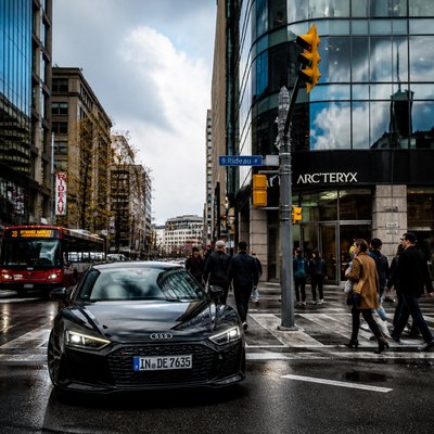 urban street with city activity — Photorealism Art Style
