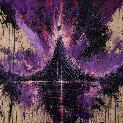 a painting of a purple and black mountain