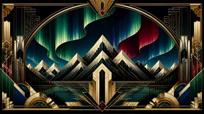 a flowing aurora over snowy peaks, wide sweeping composition, no people, no text