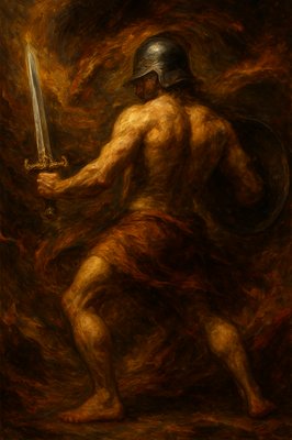 a painting of a man holding a sword