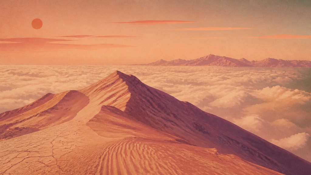 a wide alpine ridge above a sea of clouds, no people