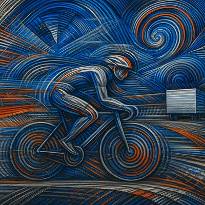 a painting of a man riding a bicycle