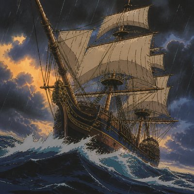 sailing ship on a stormy sea