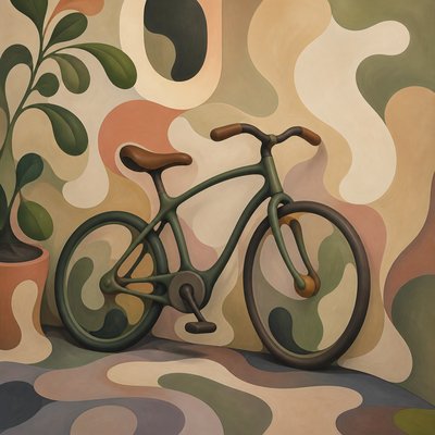 bicyle resting against a wall — Biomorphic Shapes Art Style