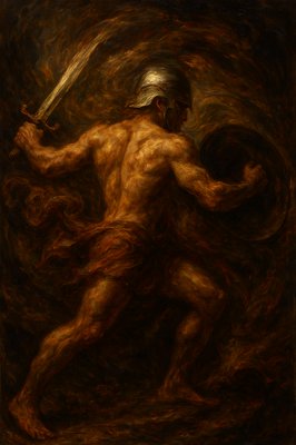 a painting of a man holding a sword