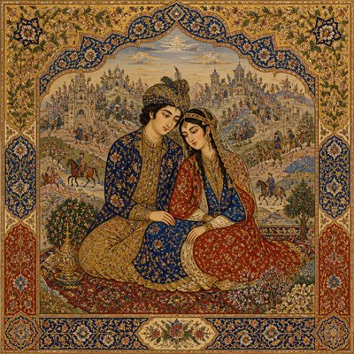 portrait of two people together — Tabriz Art Style