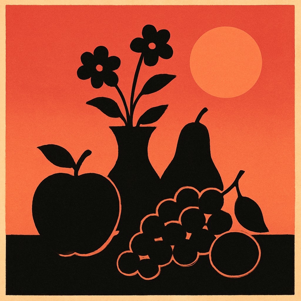still life arrangement of fruits and flowers