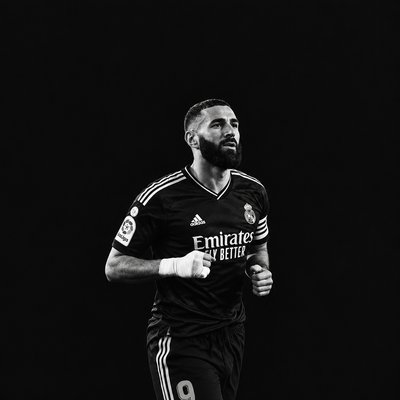 a black and white photo of a soccer player