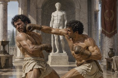 Polyclitus with two greek boxers punching one another
