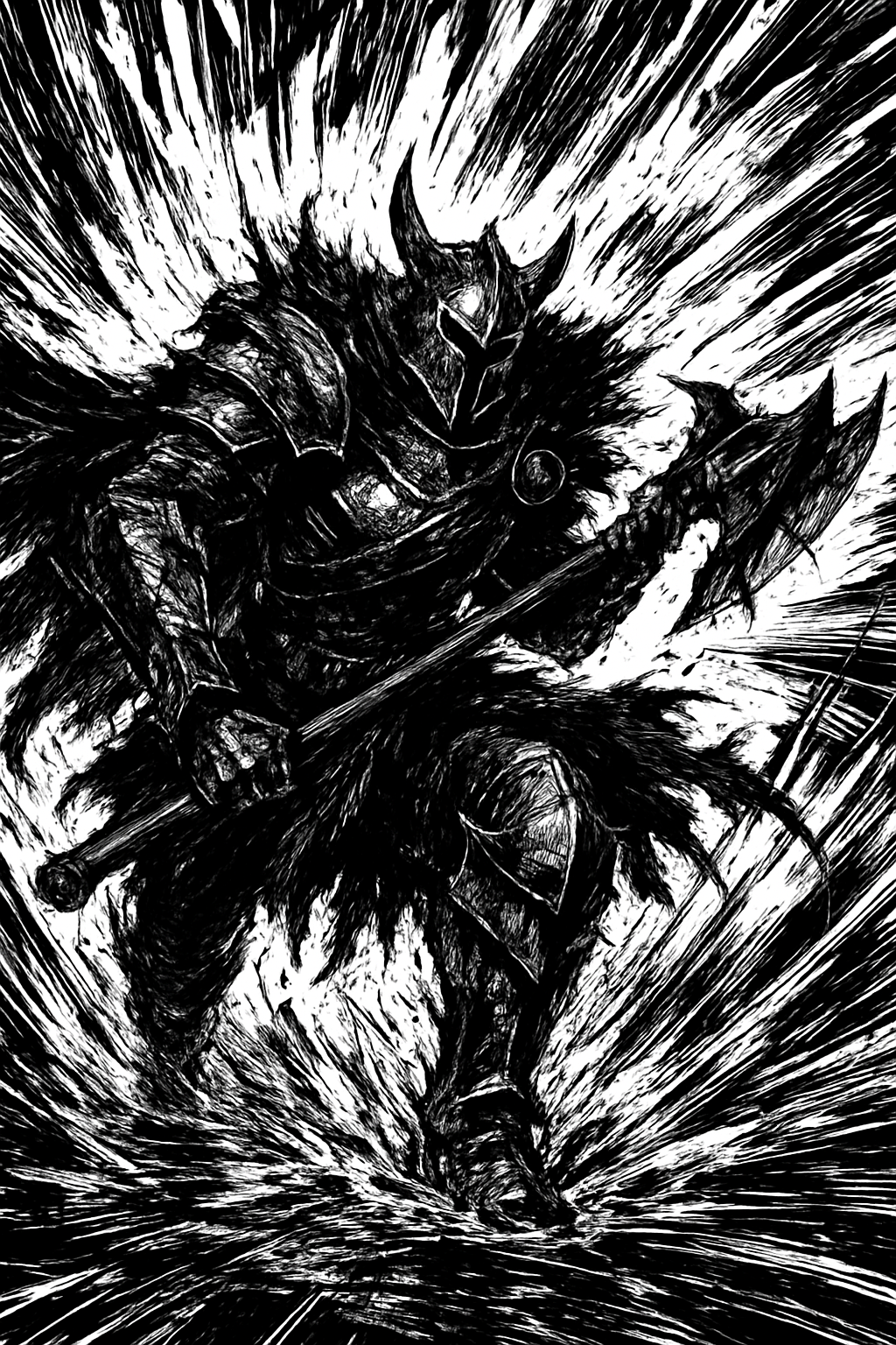 a black and white drawing of a demon