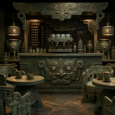 cozy cafe interior with warm lighting