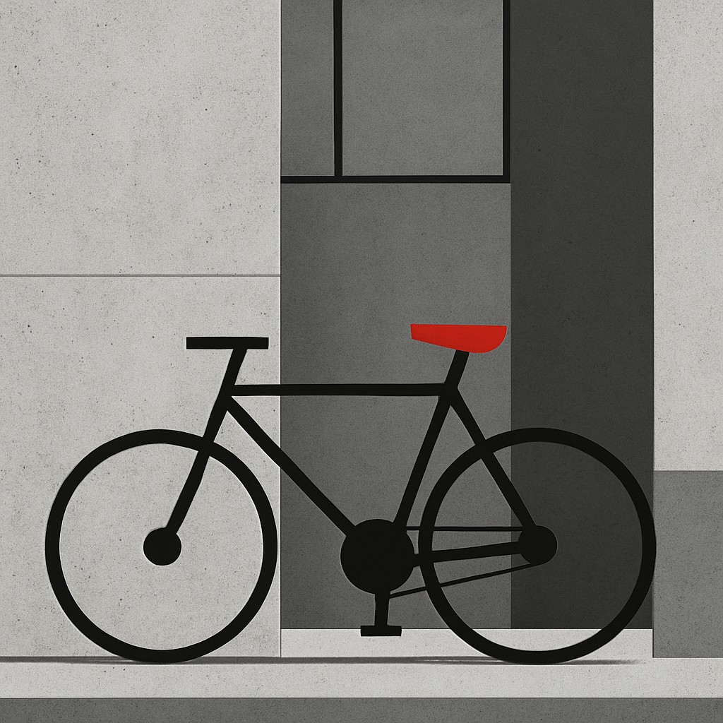 bicyle resting against a wall