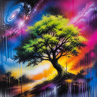 a tree in nature — Spray Paint Art Style