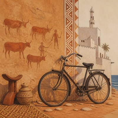 bicyle resting against a wall