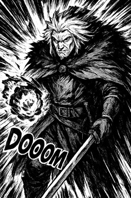 a drawing of a man with a sword in his hand